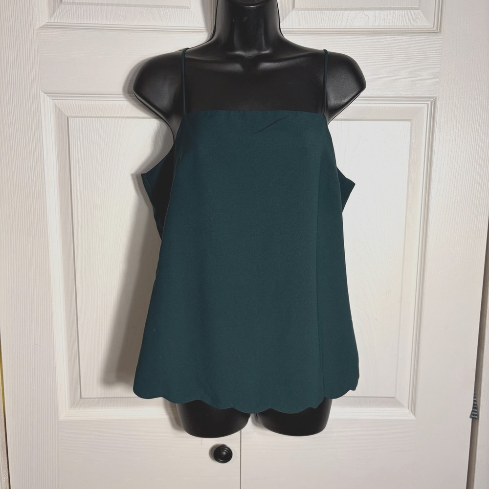J Crew Scalloped Hem Camisole Tank Top Women 6 Emerald Green Square Neck Holiday